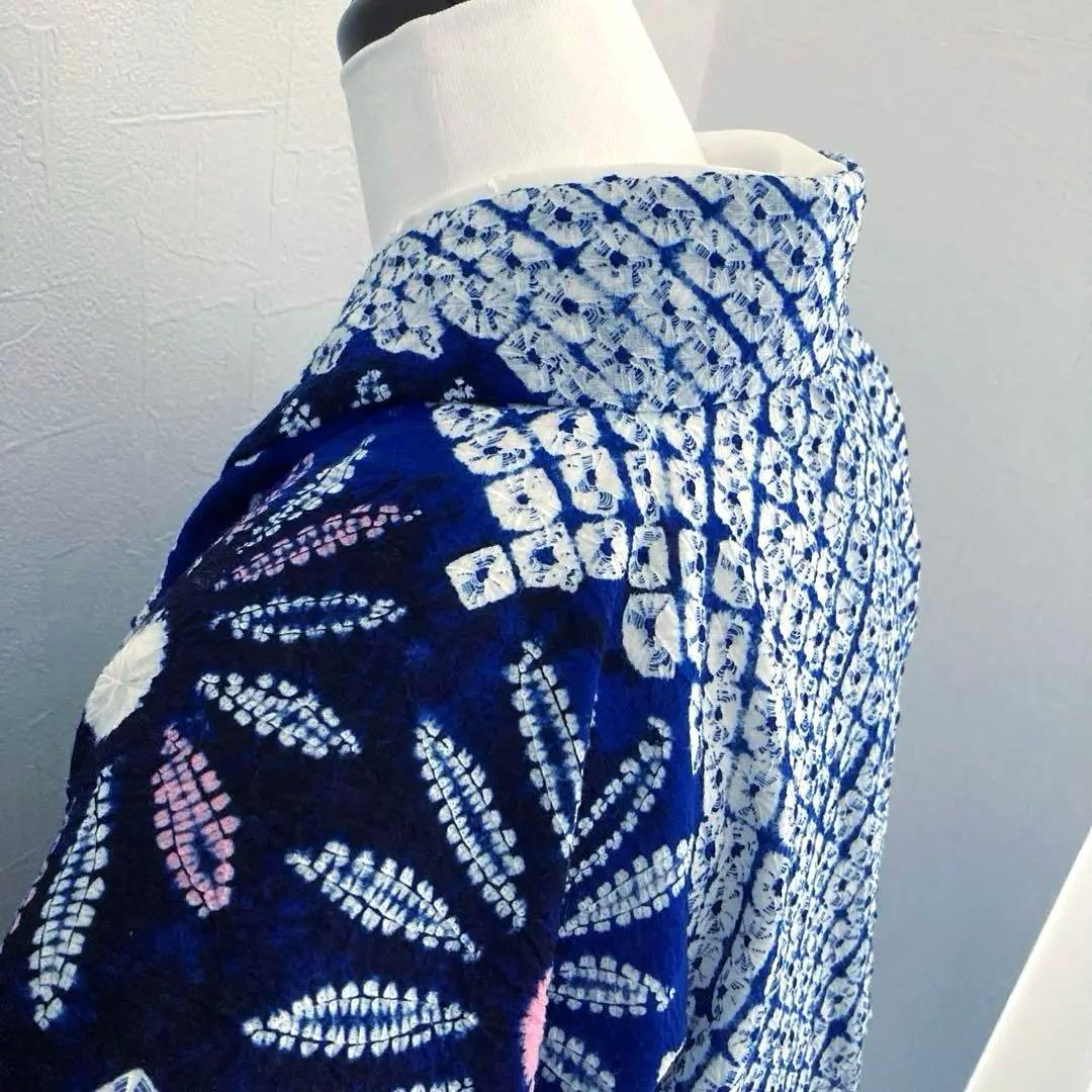 有松絞り浴衣　蜘蛛絞り　しつけ糸付　手縫い　絞り浴衣　身丈152 No-Ａ100