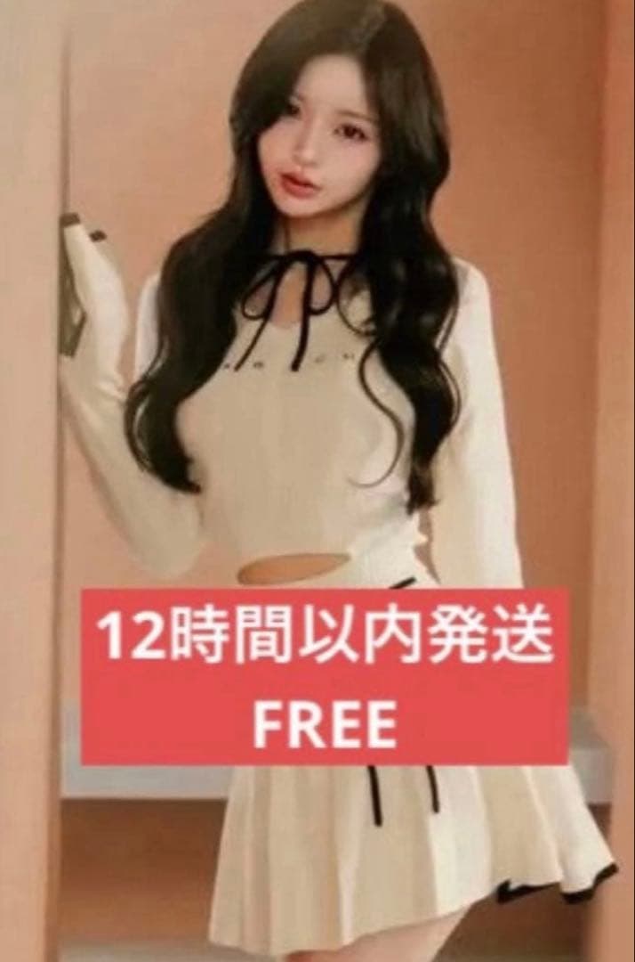 Darich ウエストオープンリボンデザインニットミニワンピース アイボリー F