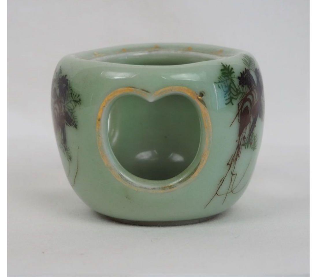 送料無料　明治時代　伊勢海老文青磁蓋置　検/楽山紫砂九谷備前萩焼常滑宝生伊万里骨