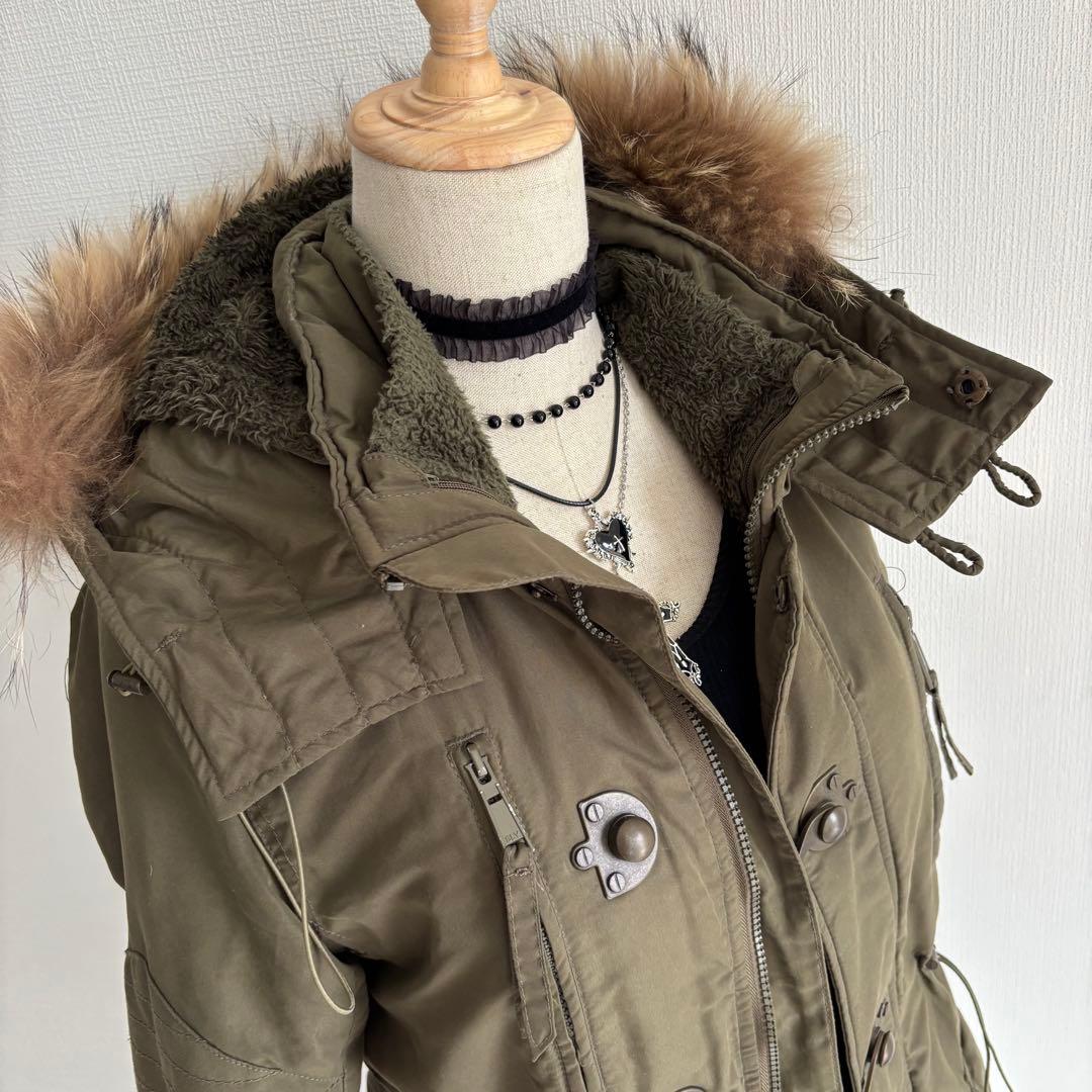 平成ギャル y2k グランジ ファー付 モッズコート ダークコア メタルギミック