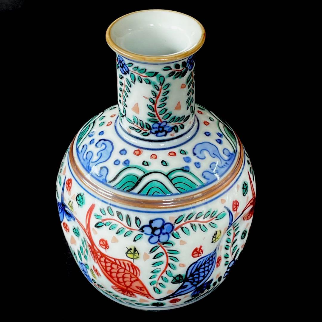 京都清水焼　万歴草魚文 酒器揃 平安春晃作 未使用品 徳利と盃のセット