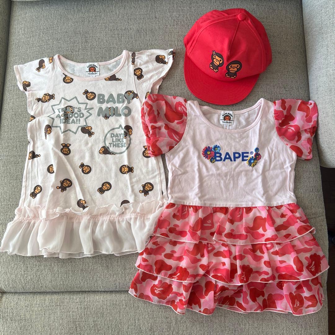 【お買い得 】BAPE KIDS ワンピース +キャップ 3点セット100正規品