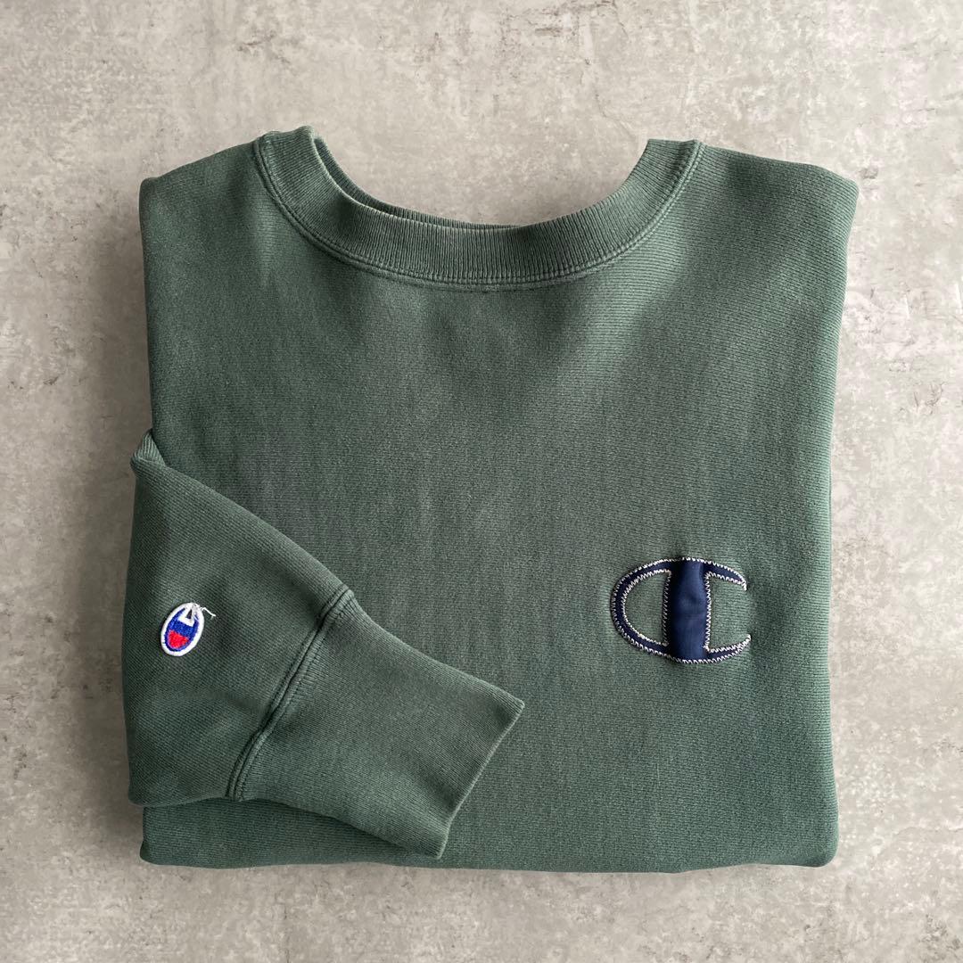 激レア90sチャンピオン珍ピオンですデカ目リバースウィーブLグリーン緑