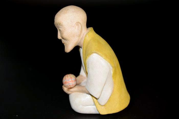 紙塑人形創始者　鶴巻 三郎　作『にらめっこ』日本人形　共箱　真作保証