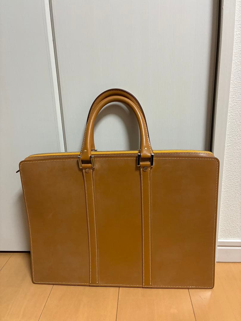 美品　万双　天ファスナー　キャメル　ビジネスバッグ