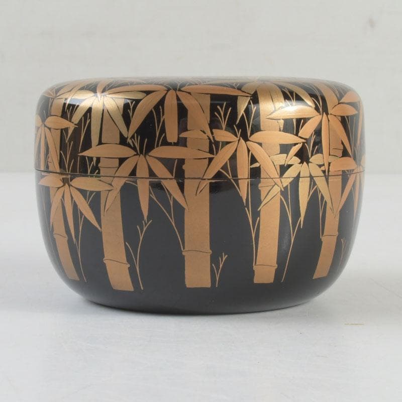 茶道具　瑞雲造　漆塗　総竹林蒔絵　平棗　共布共箱　V　9465