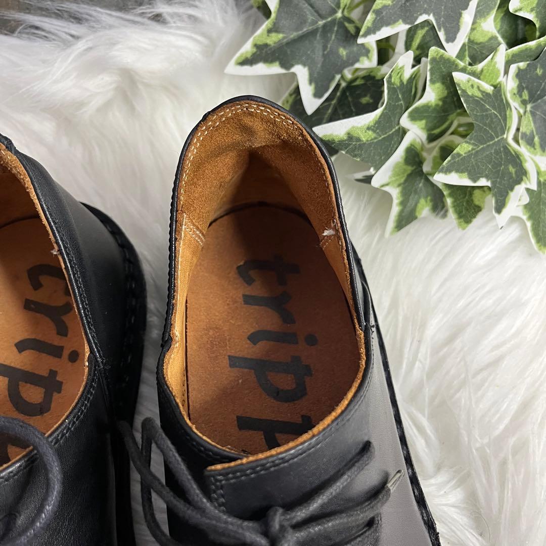 美品　トリッペン　ハーフェル レースアップシューズ　ブラック　レザー