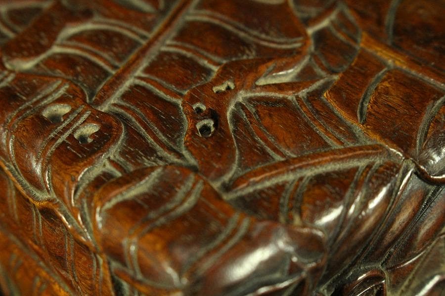 唐木 刻芭蕉 四方箱 旧家蔵出(K-A746)