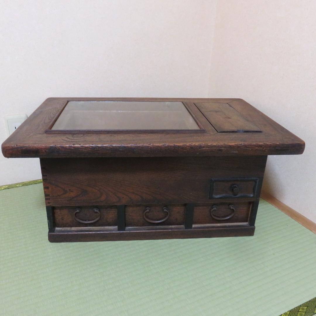 長火鉢 天板ガラス カスタム 蓋つき テーブル ディスプレイテーブル