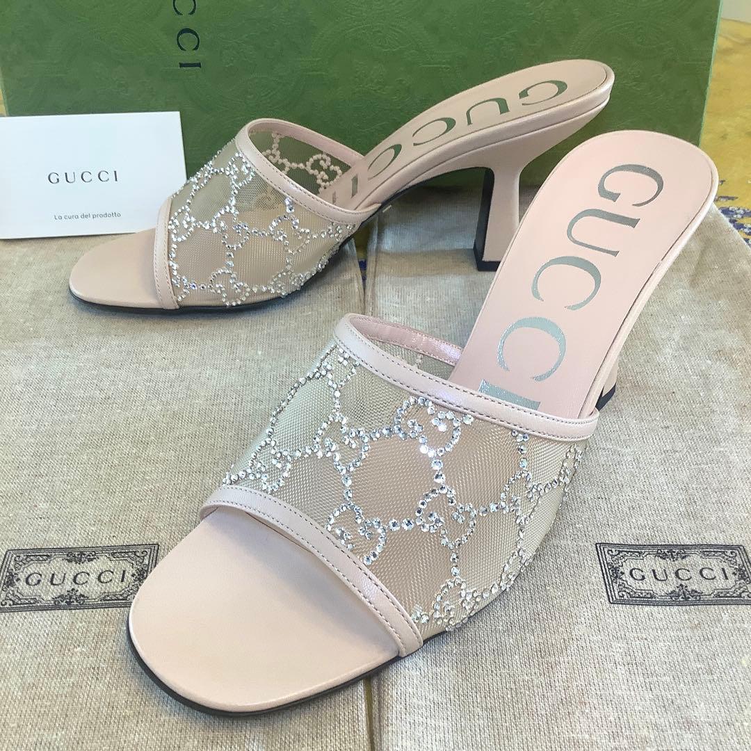 新品! グッチ ダイヤモンドカットクリスタルビジュー GGマーク サンダル24㎝