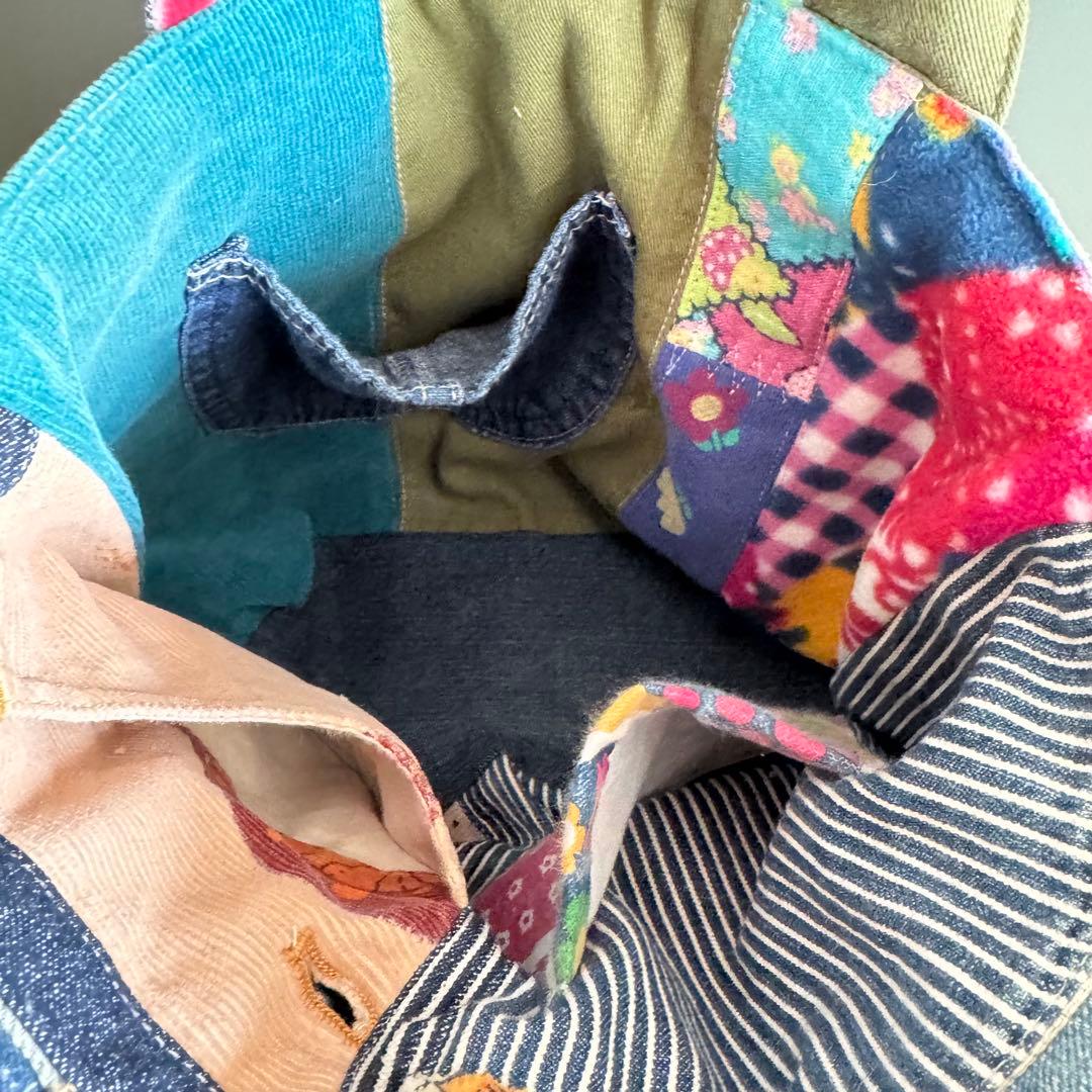 ハンドメイド デニムリメイク バッグ くまさん 楕円底 2way 55