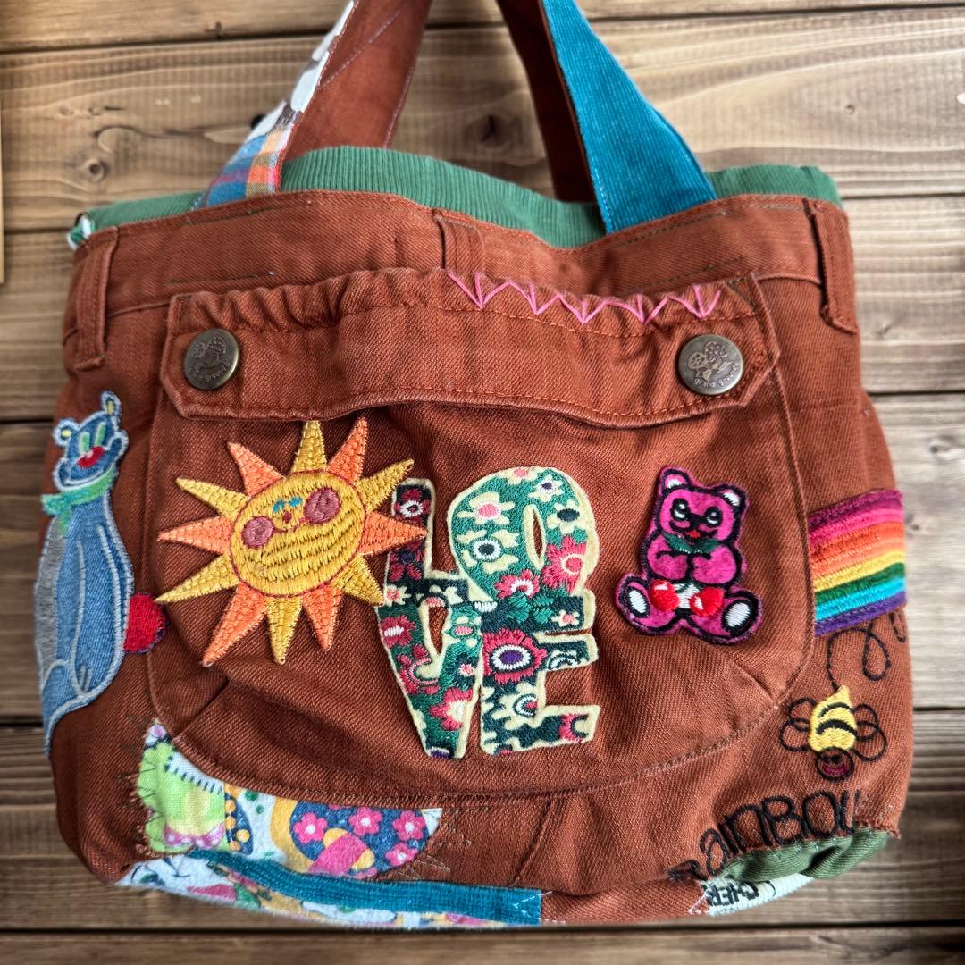 ハンドメイド デニムリメイク バッグ くまさん 楕円底 2way 55