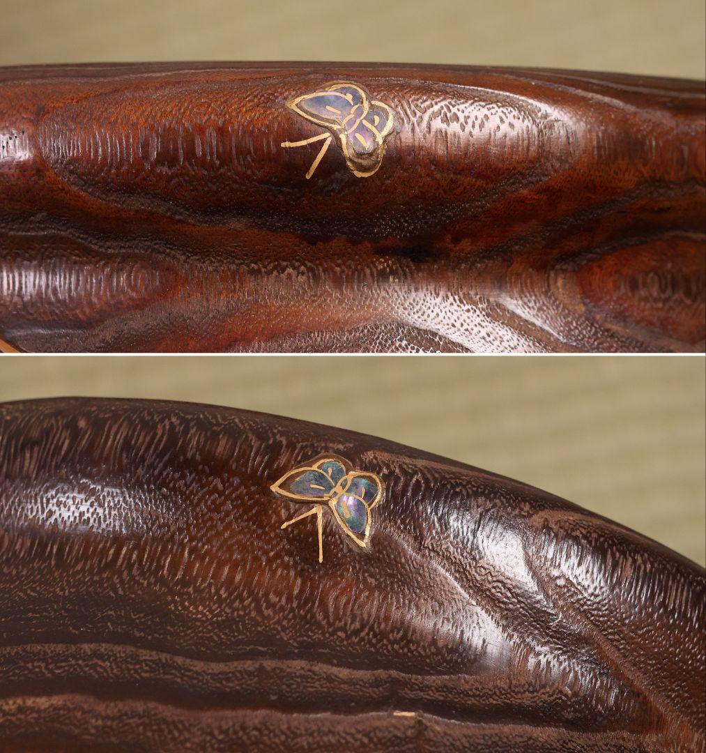 小菊蒔絵 桐火鉢 一対 幅29cm 草花 蝶 螺鈿 金蒔絵 古民具【MB104】