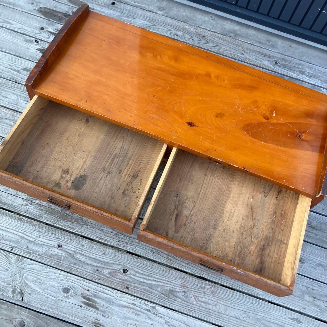 昭和レトロ ヴィンテージ 古家具 木製文机 引き出し付き座卓 書斎机 無垢材