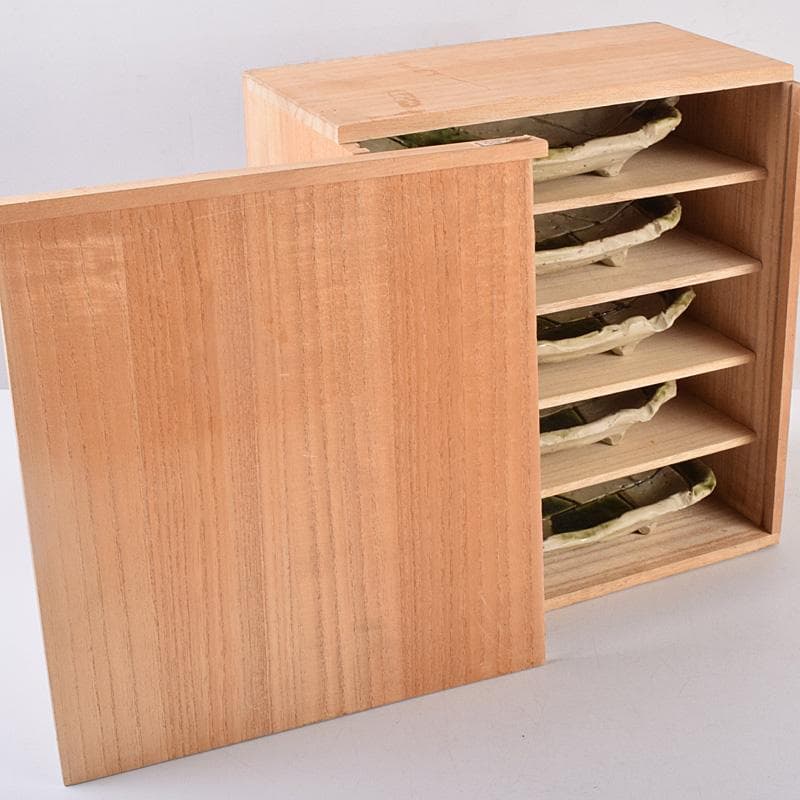 北大路魯山人作　織部焼　木之葉皿　五客　共箱　U　R8974