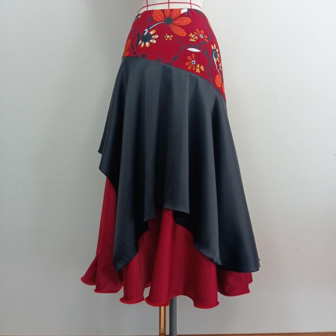 お値下げ　ハンドメイド　深紅色　社交ダンスドレス　セットアップ　トップススカート