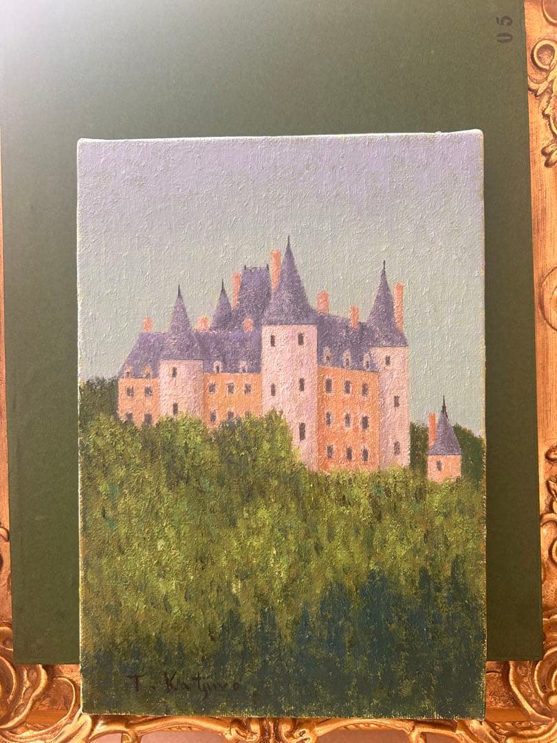 真作　勝呂隆光　油彩画 城　T. Kiyoshi