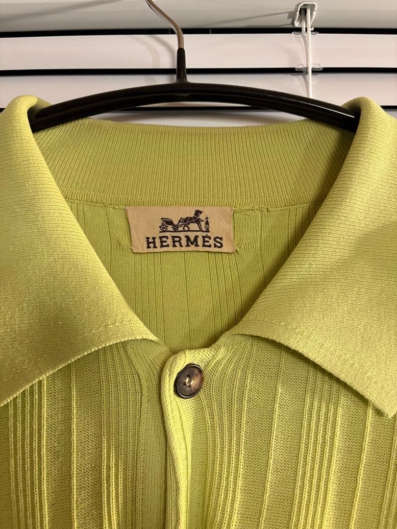 HERMES プリーツ加工 長袖シャツ ライムグリーン