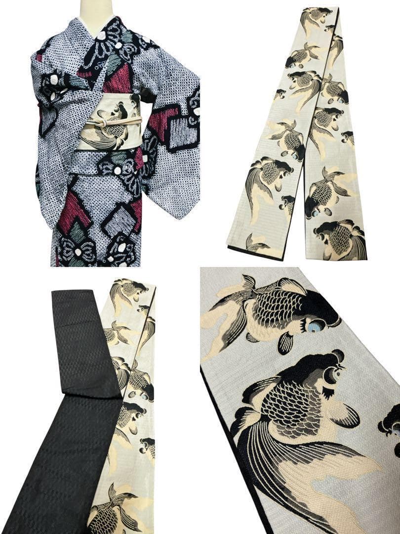 A28 有松鳴海絞り 高級浴衣 花模様　紺青