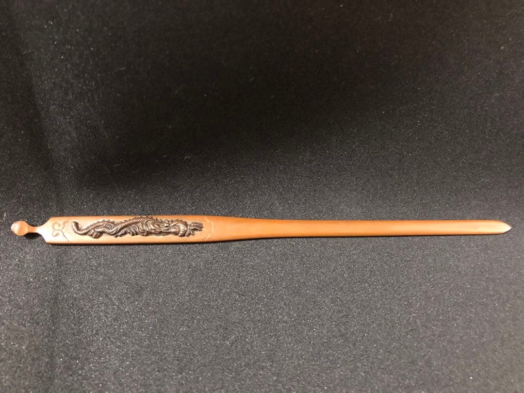 江戸時代　銅地象嵌龍図　笄　骨董　刀装具