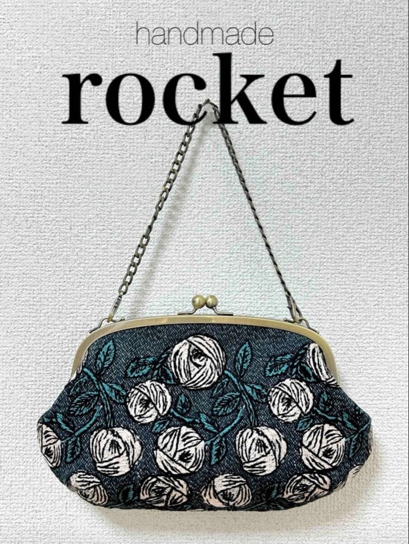 ハンドメイド がま口バッグ ポーチ rosy ブルーグリーン ミナペルホネン