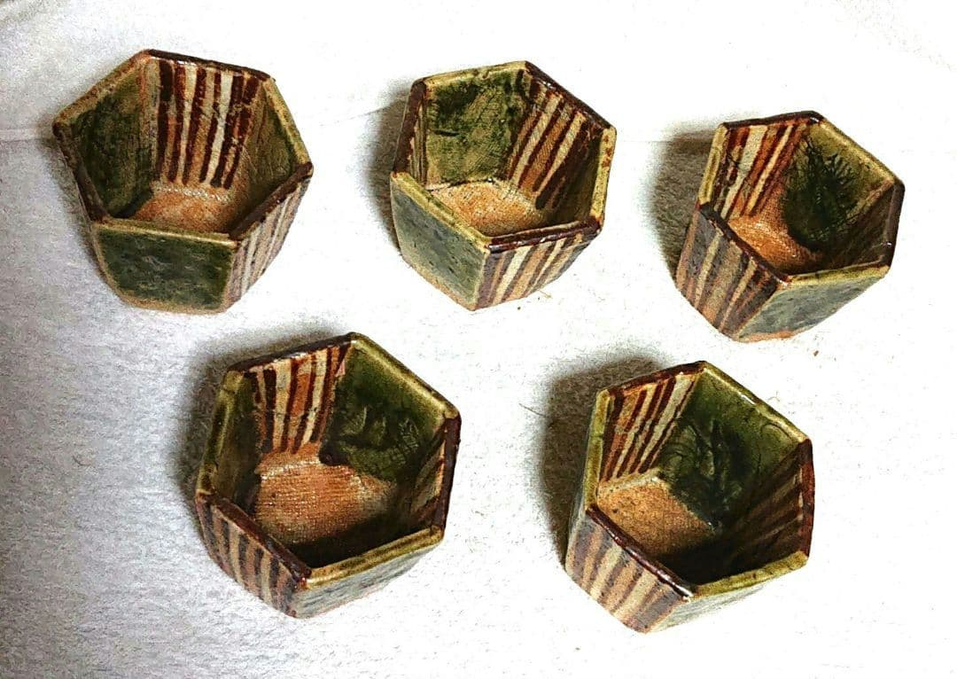 麦藁手向付け 蕎麦猪口 六角形5個セットT153