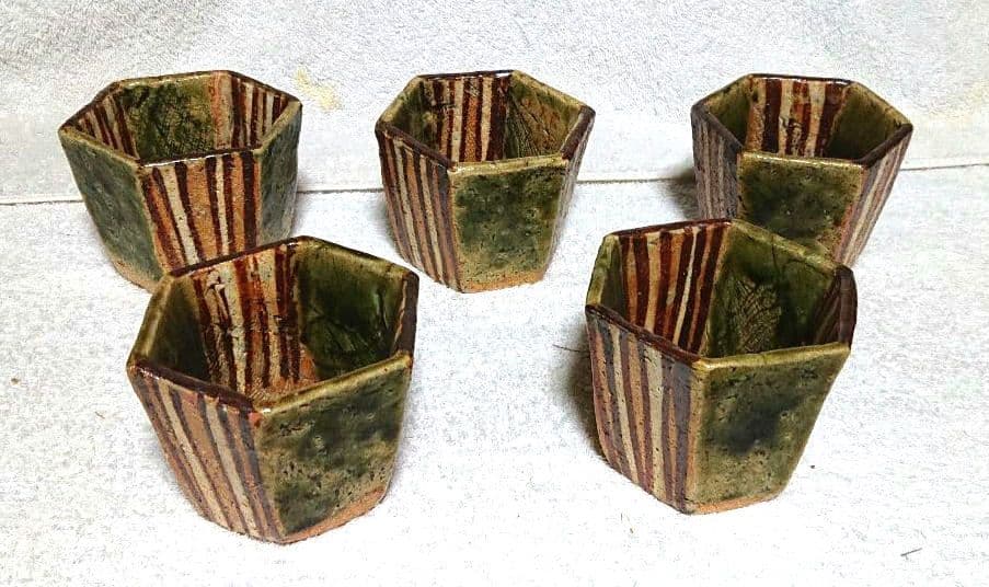 麦藁手向付け 蕎麦猪口 六角形5個セットT153