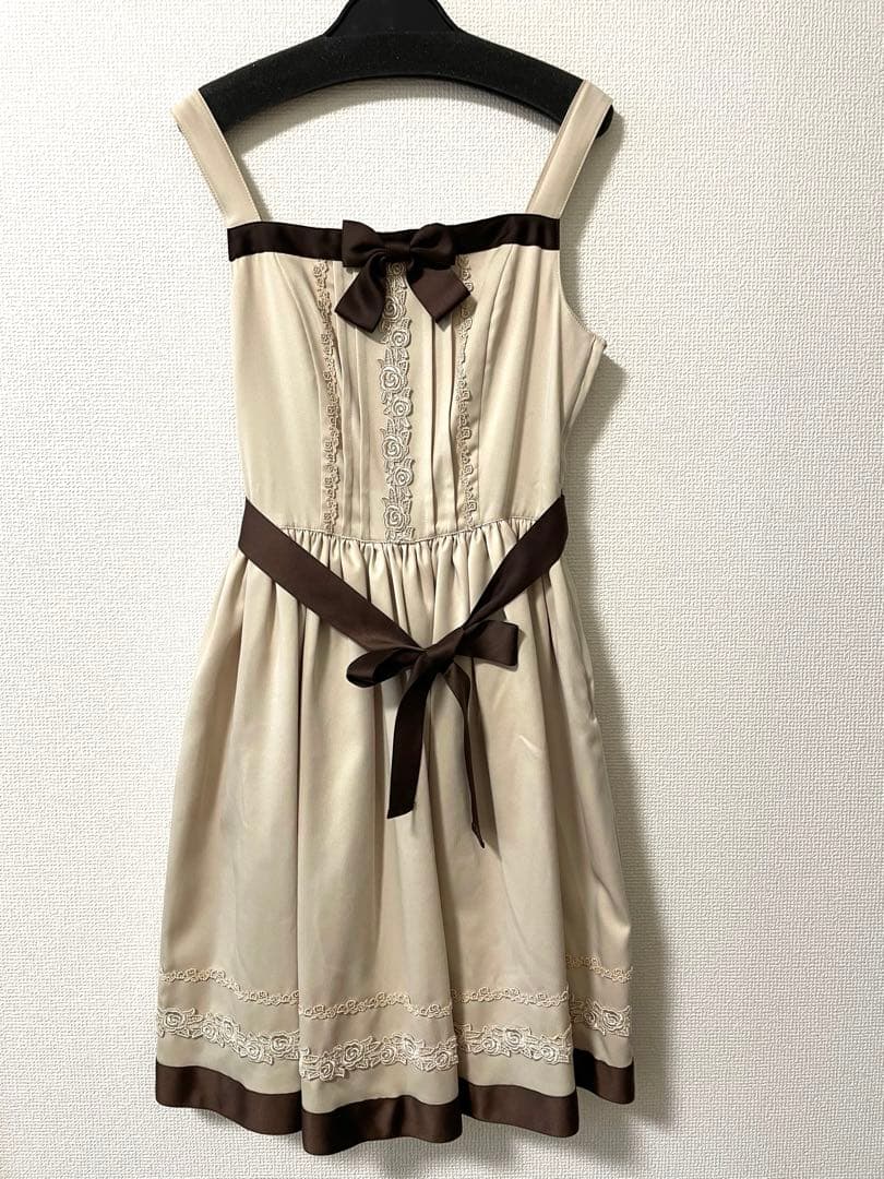 【美品】Innocent World リボンバイカラーJSK ミルクティー色