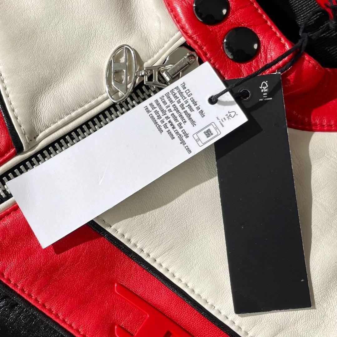 未使用　定価22万　ディーゼル Dロゴ　ライダース　レザージャケット レッド