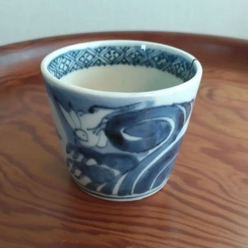 兎図 そば猪口 江戸期 波兎 古伊万里 染付
