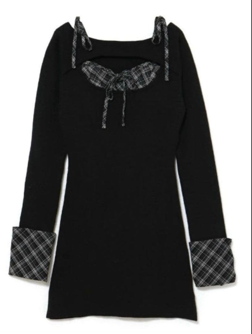 bubbles オープンリボンチェックワンピース M