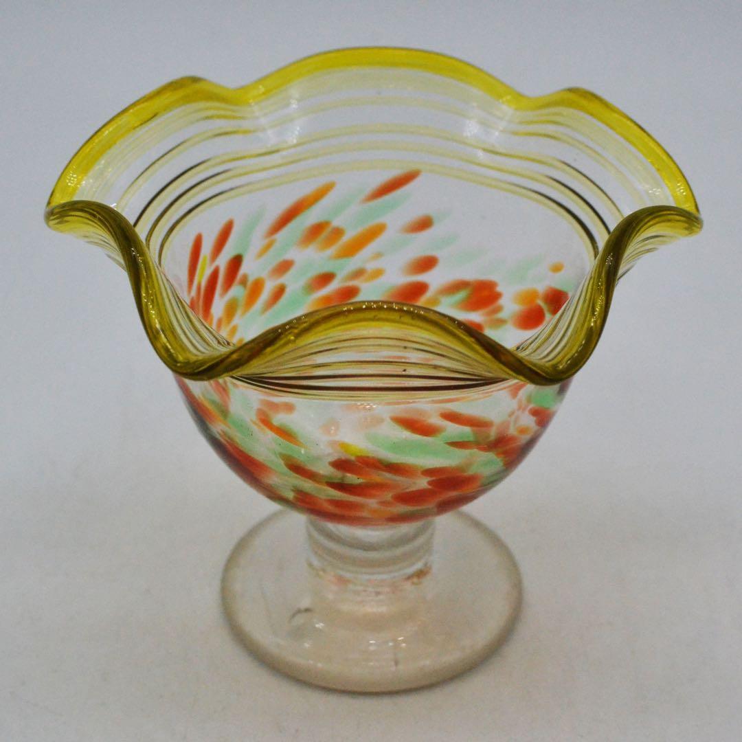 昭和レトロ 氷コップ　糸巻き　花吹雪　吹きガラス