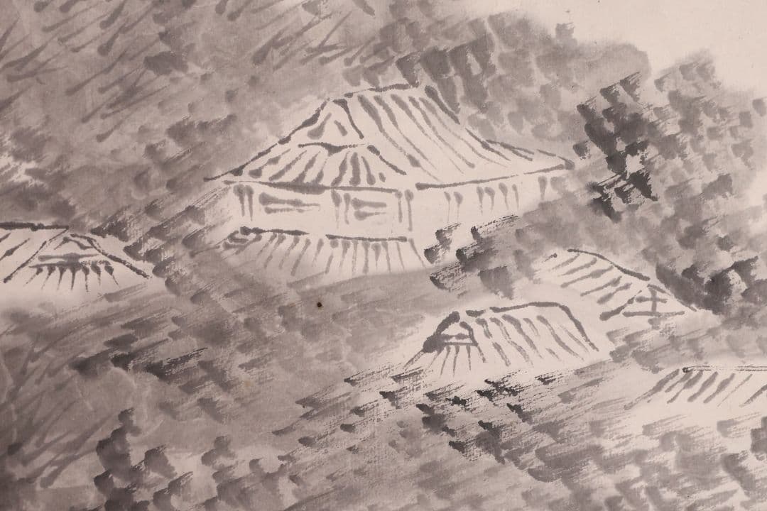 【模写】日本画 山田介堂「秋湖泛舟図」紙本 掛け軸 宏堂識箱 MA709