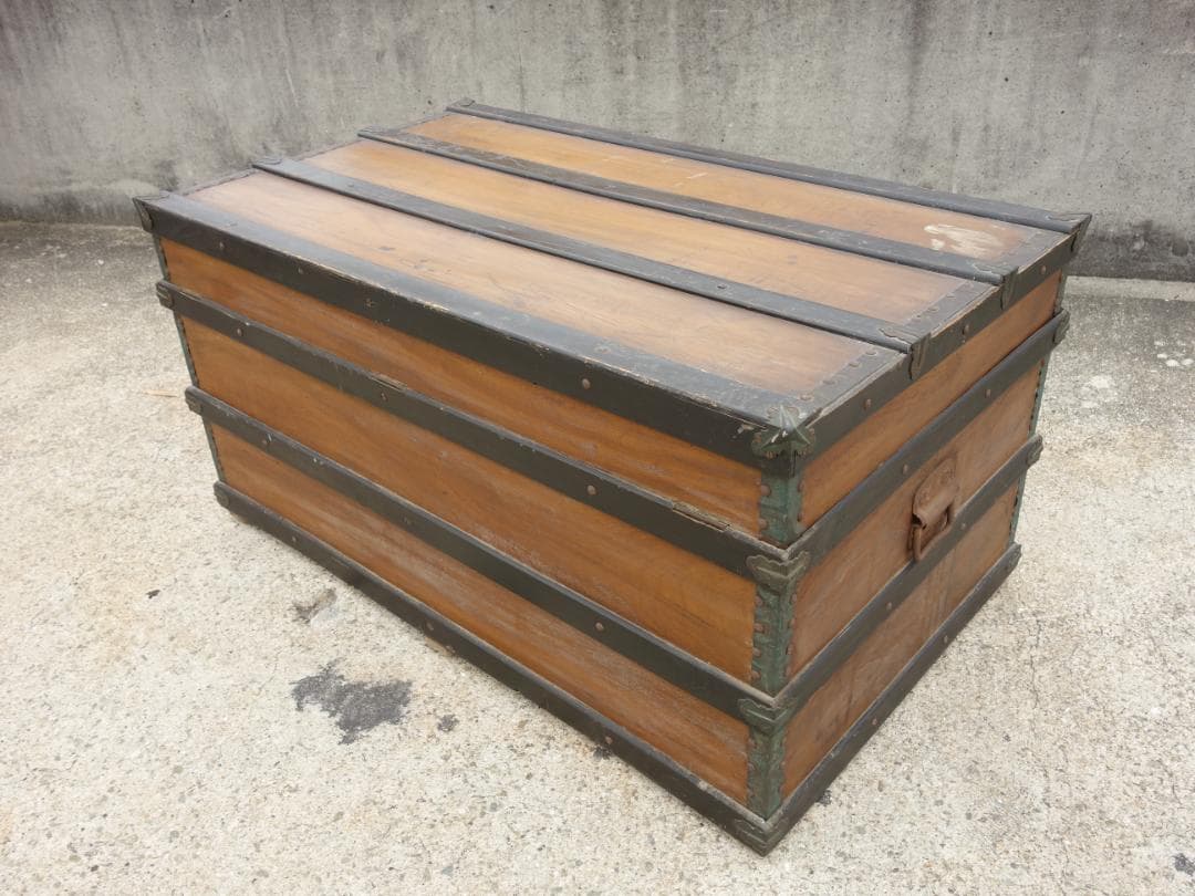 【中古】K▼木箱 宝箱 船舶 トランクケース 古道具 収納 (38706)