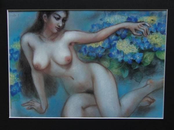 古沢 岩美、萼あじさい、希少画集画、新品額装付