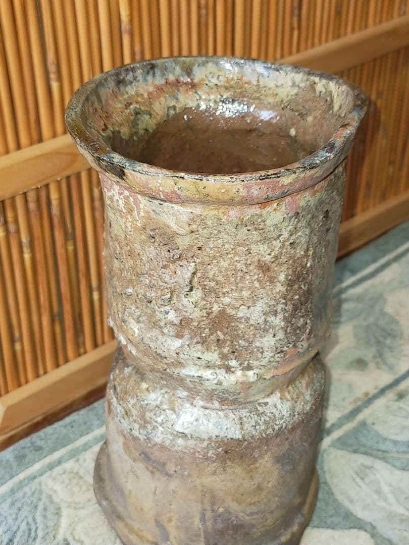 ♥長春 天山 　窯変灰被花入　銘【鶴寿】　花瓶　花器　花入れ