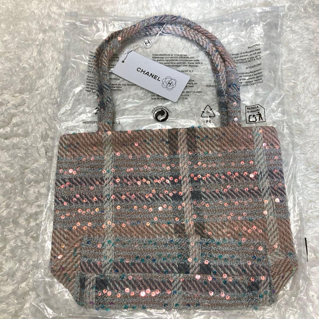 CHANEL ツイードトートバッグ　スパンコール　ピンク