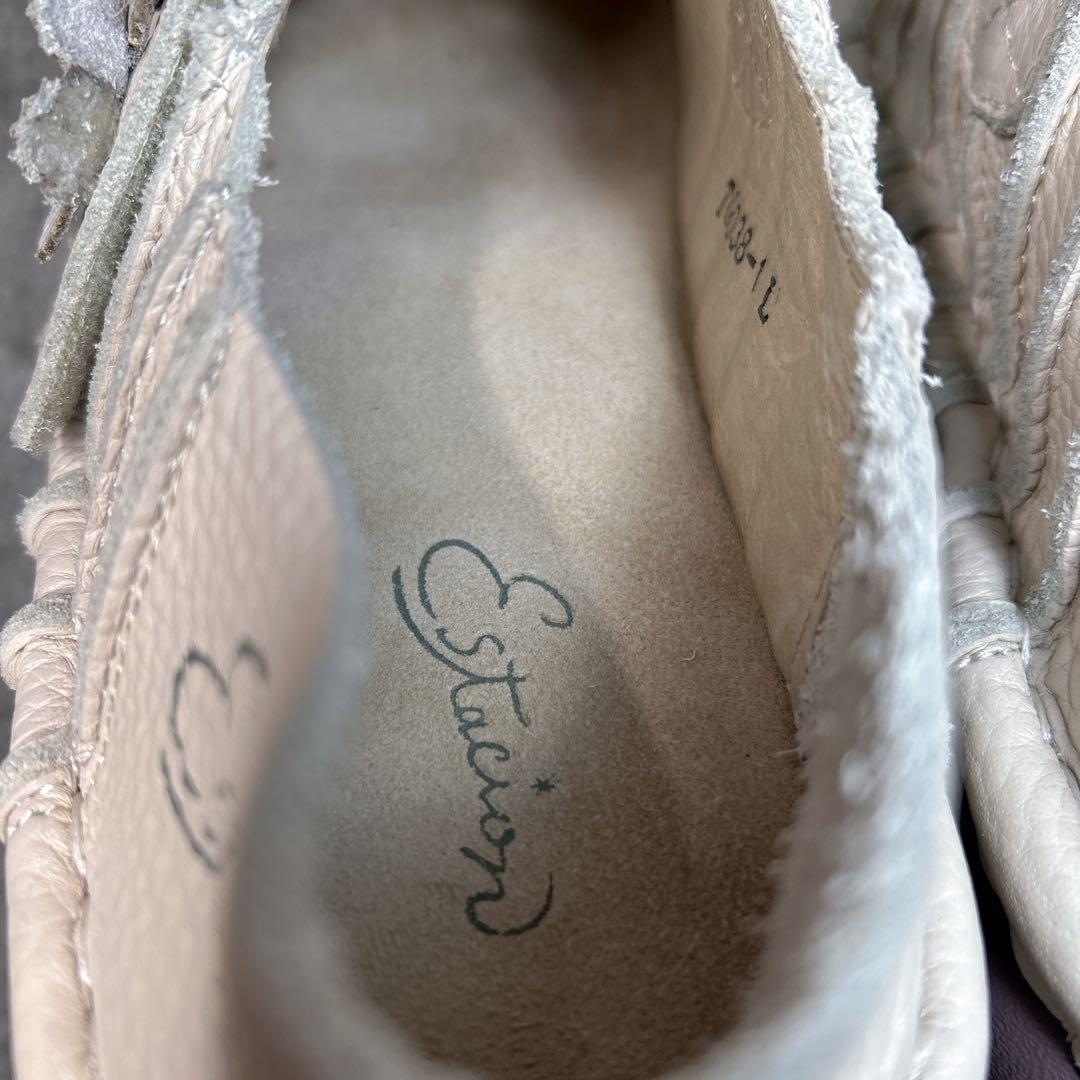 極美品【エスタシオン】お花 レザーメリージェーン/厚底/フラワー/ビジュー/幅広