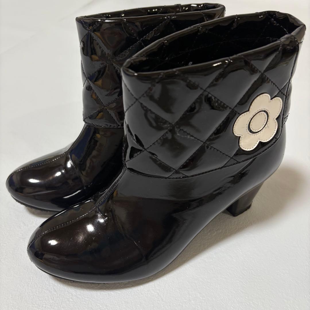 マリークワント キルティング レインブーツ デイジー ブラック M 長靴