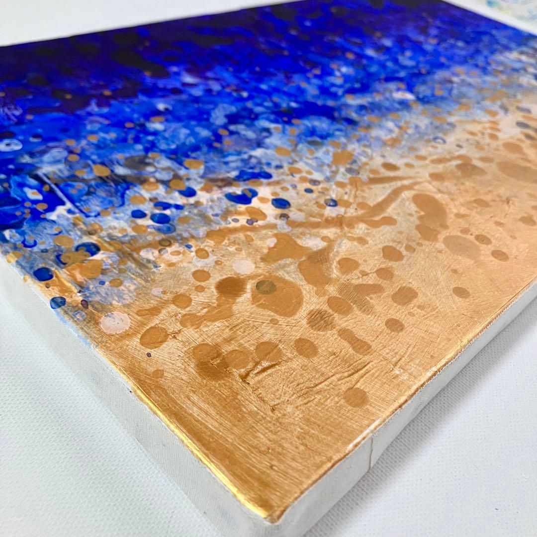 インテリアモダン抽象画＊現代アート 絵画　原画　ゴールド　青　大きめ
