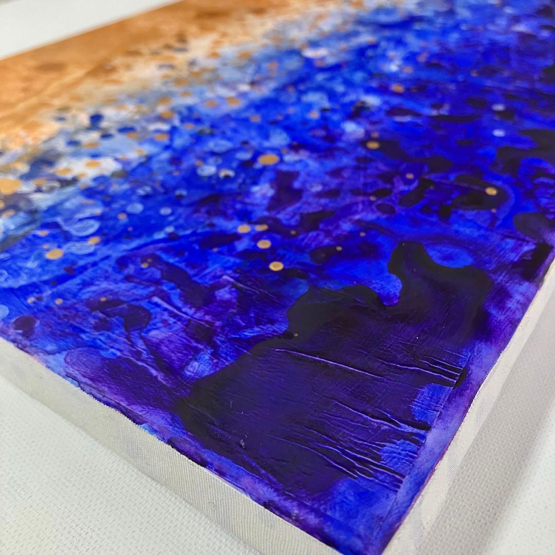 インテリアモダン抽象画＊現代アート 絵画　原画　ゴールド　青　大きめ