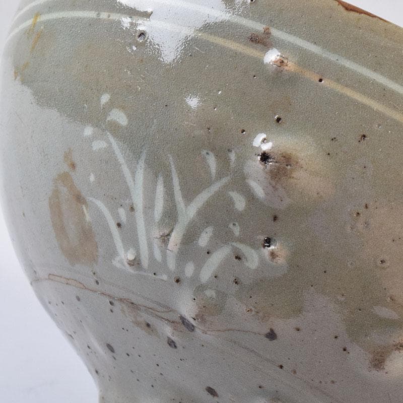 朝鮮美術　李朝　高麗青磁　象嵌花文碗　金継ぎ直し　V　R8968