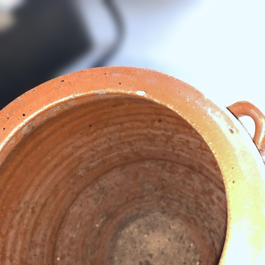 茶色の陶器製，百年灰釉双耳壺 特大32.6㎝ 日本古陶 古美術品 旧家収蔵品