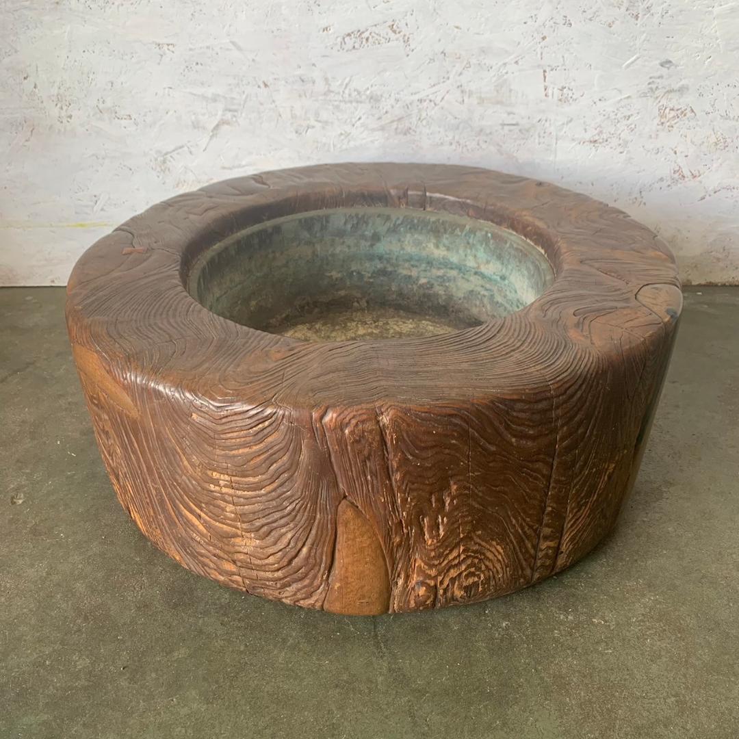 【アンティーク】 木製火鉢 大型 手炙り 古美術 直径65cm 火鉢 N0233