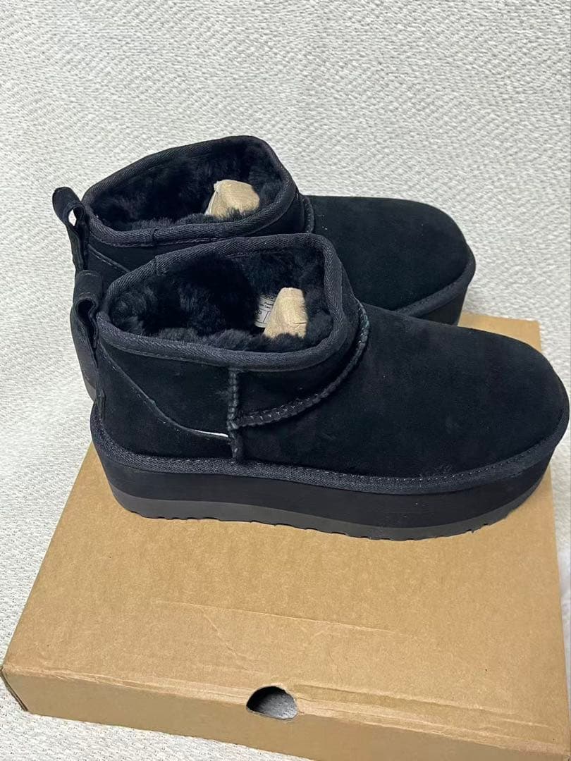 UGG ブラック ムートンブーツ プラットフォーム 厚底 23.5cm