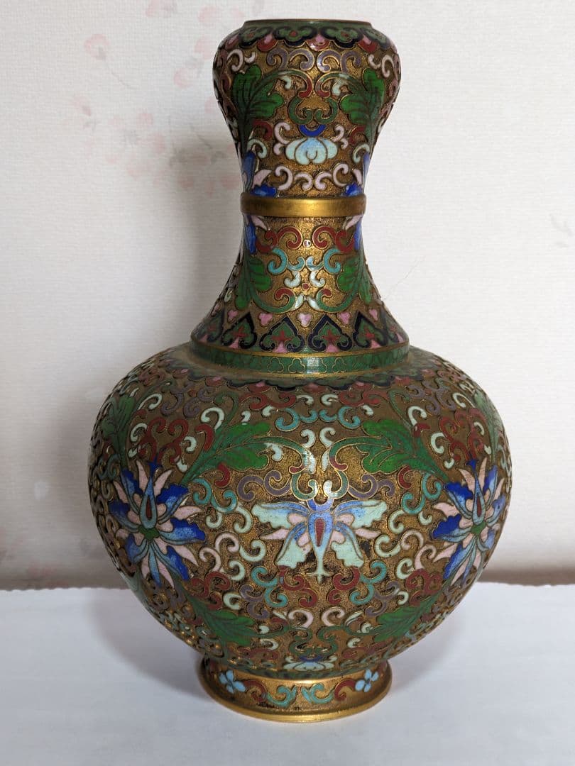 ♦中国 画琺瑯 花図紋瓶 景泰藍工芸品 七宝焼 コレクション 骨董品アンティーク
