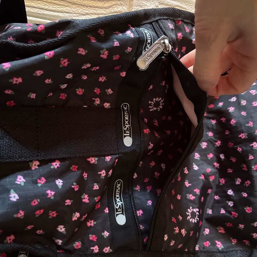 最終値下げ！美品！レスポートサック　ボストンバック　黒×花柄　ミニポーチ付