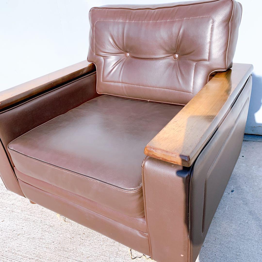 【送料無料】Karimoku カリモク レザー 1人掛けソファ 昭和レトロ 茶③