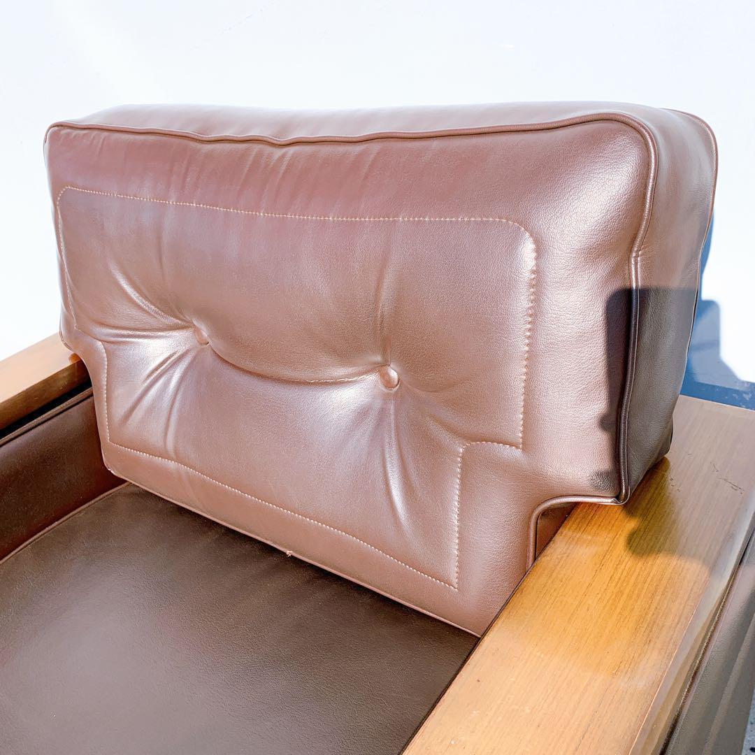 【送料無料】Karimoku カリモク レザー 1人掛けソファ 昭和レトロ 茶③