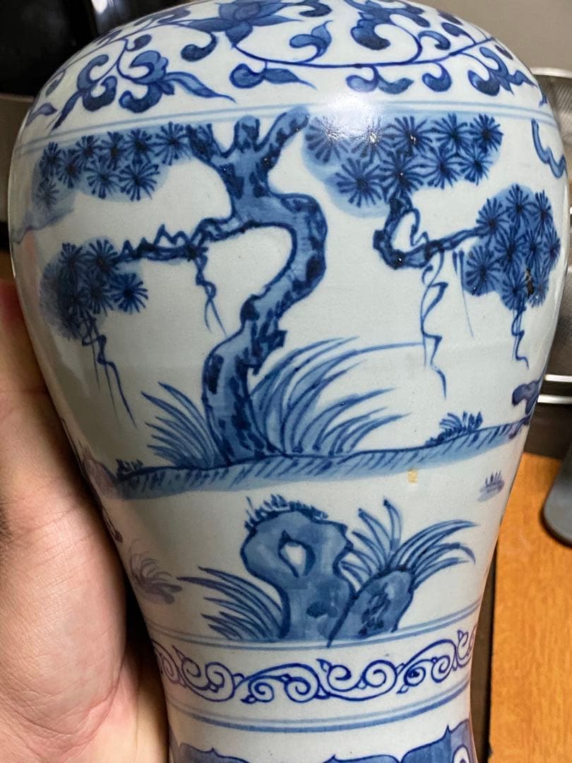 清時代　青花梅瓶　蓋付　中国美術　骨董品